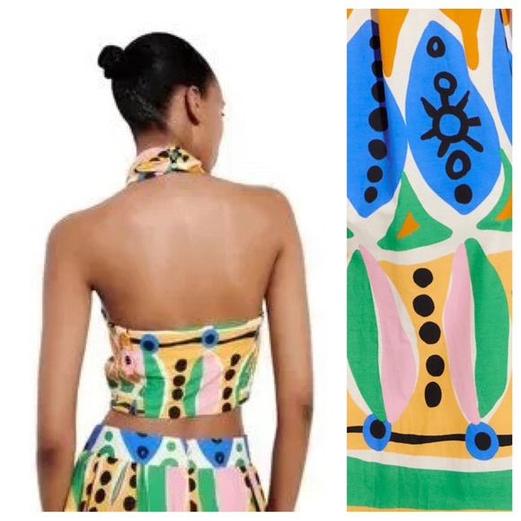 NWOT. Zara Multicolored Printed Crop Halter Top. Size S. - Picture 5 of 9